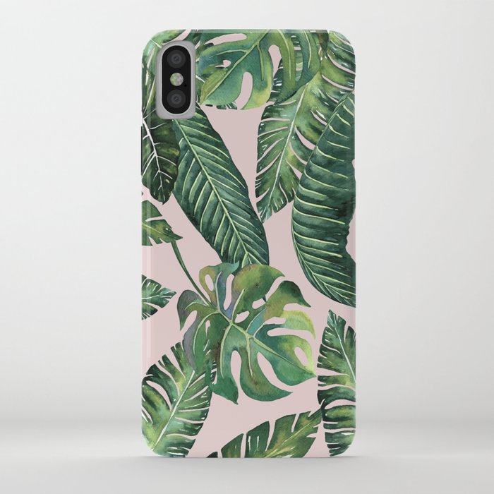 Jungle Leaves, Banana, Monstera Pink #society6 iPhone Case