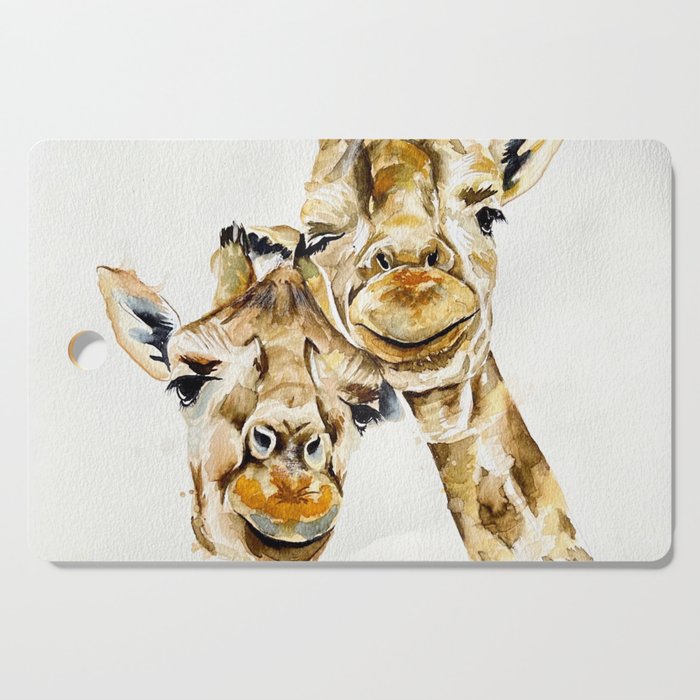 Selfie Giraffes Watercolor  Cutting Board