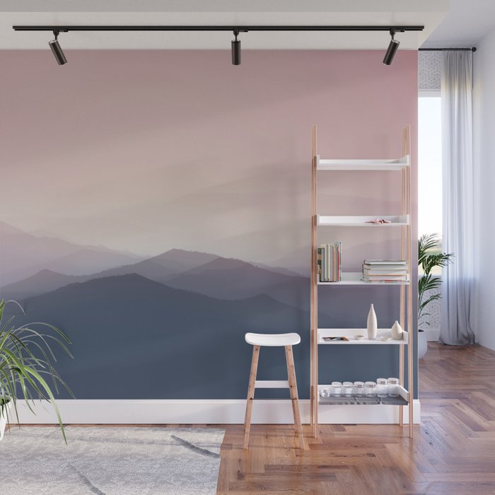 Mountain Dusk - pink sunset mountain range landscape photography by Ingrid Beddoes Wall Mural