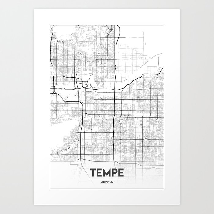 Minimal City Maps Map Of Tempe, Arizona, United States Art Print by valsymot Society6