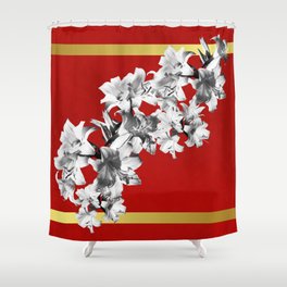 Lilies, Lily Flowers on Red Shower Curtain