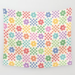 Colorful Flowers Double Checker Wall Tapestry