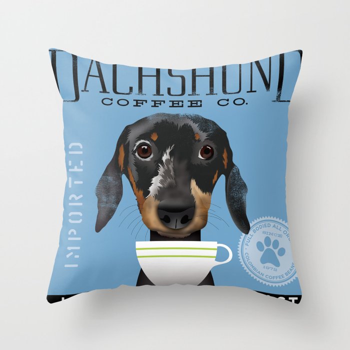 dachshund doxie dog wiener dog coffee barista arabic kona art Throw Pillow