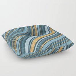 Geometrical navy blue teal gold retro wavy lines Floor Pillow