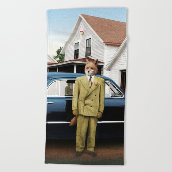 Mr. Fox posing with his new car Beach Towel