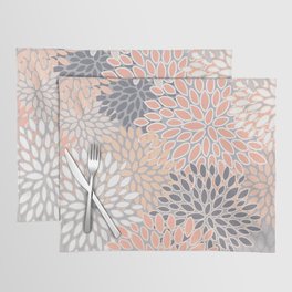 Flowers Abstract Print, Coral, Peach, Gray Placemat
