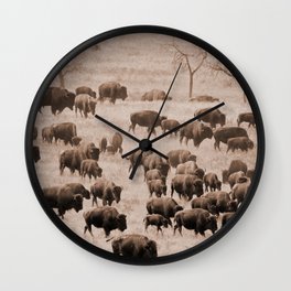 Buffalo Herd in Sepia Wall Clock