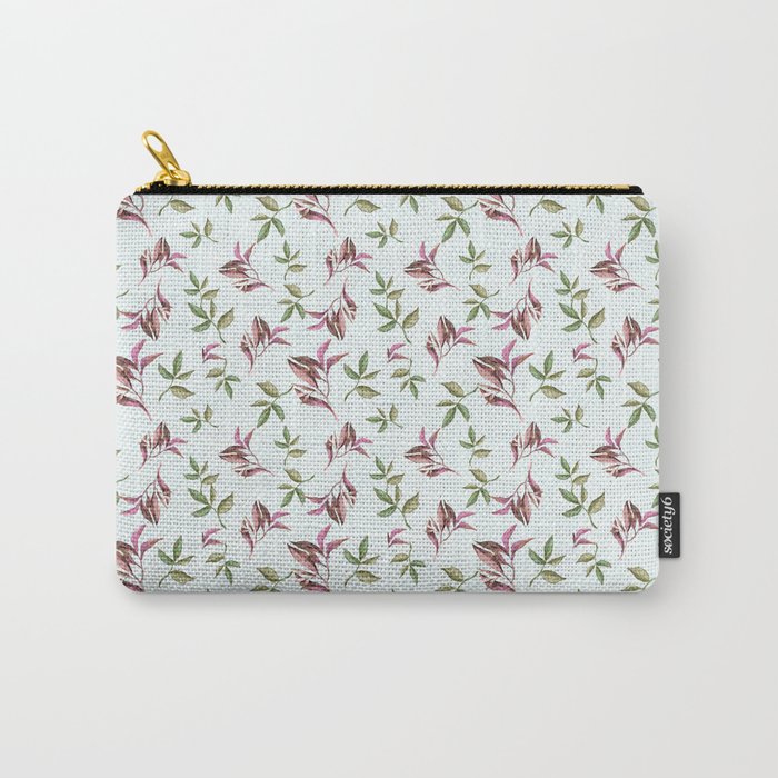 Hand painted pastel green pink watercolor leaves pattern Carry-All Pouch