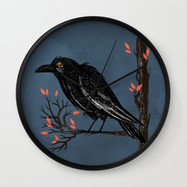 Raven On A Cold And Rainy Day Wall Clock