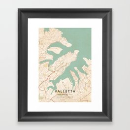 Valletta, Malta - Vintage Map Framed Art Print
