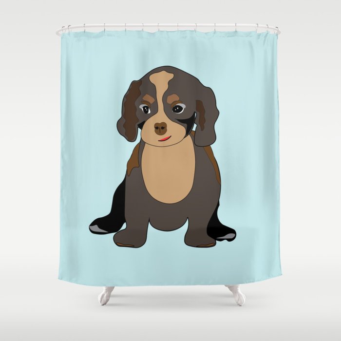 Cute Cavalier King Charles Spaniel puppy - Black and tan Shower Curtain