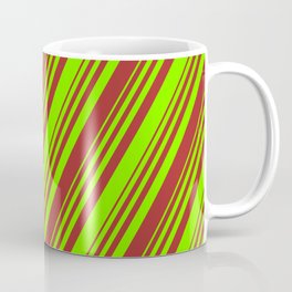 [ Thumbnail: Chartreuse and Brown Colored Stripes/Lines Pattern Coffee Mug ]