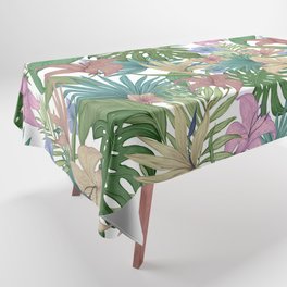 Tropical green pink lilac blue floral illustration Tablecloth