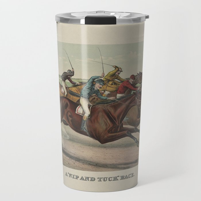 Retro Horse Race Illustration Travel Mug