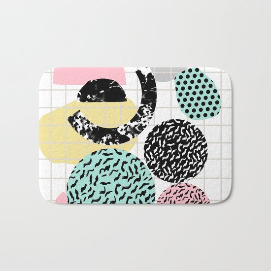 Amped - retro memphis throwback 80s style grid dots painting cut paper Bath Mat