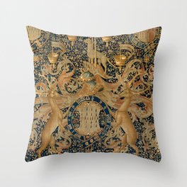 Vintage Golden Deer and Royal Crest Design (1501) Throw Pillow