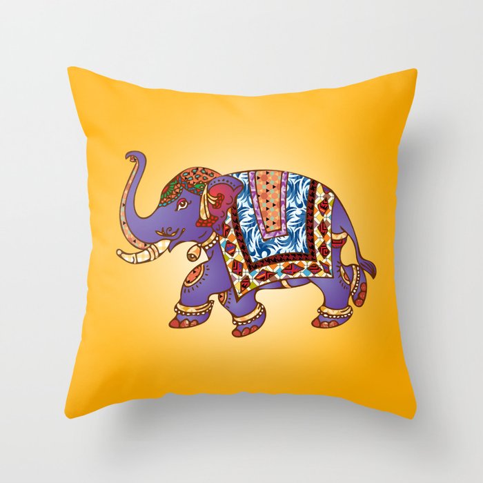 Dancing Indian Elephant Throw Pillow