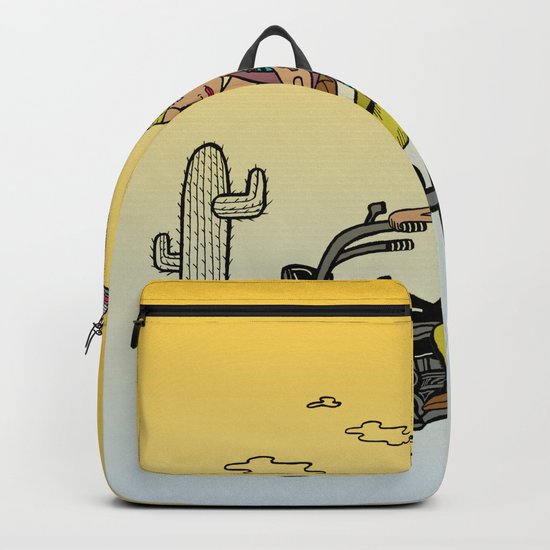 On the freedom experienced by Desert Bike Harpies. Backpack
