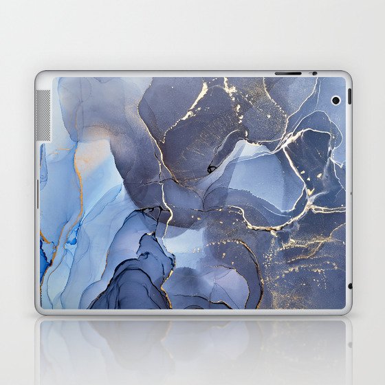 Dusty Blue + Slate + Gold Abstract Smoky Skies Laptop & iPad Skin