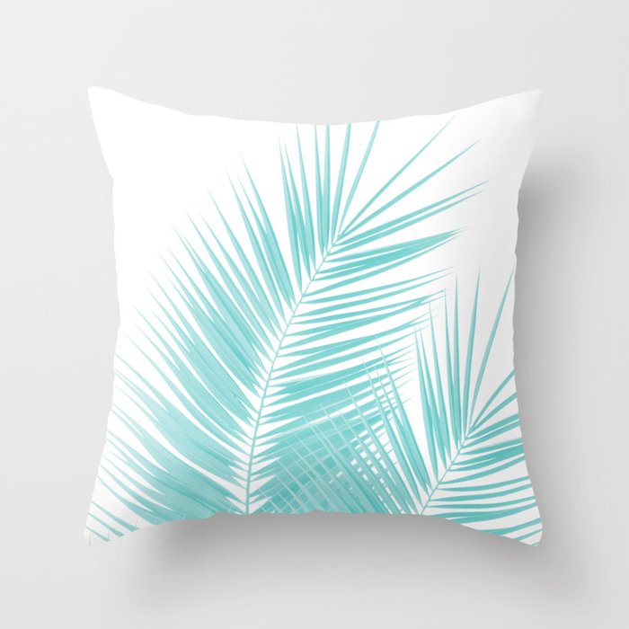 Soft Turquoise Palm Leaves Dream - Cali Summer Vibes #1 #tropical #decor #art #society6 Throw Pillow