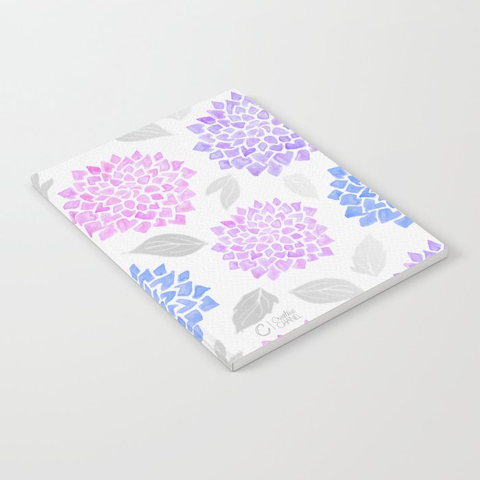 Dahlia Burst Mixed Berry with Silver Leaves Notebook