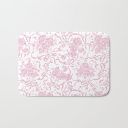 Vintage blush pink white bow floral polka dots Bath Mat
