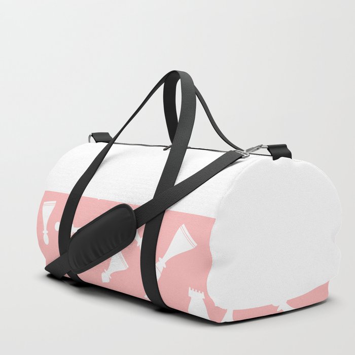 White Chess Pieces on Pink and White Horizontal Split Duffle Bag