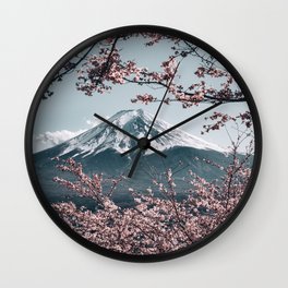 Japan Photography - Cherry Blossoms In Front Of Mount Fuji Wall Clock