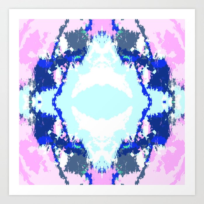 Ima - Bright Pink Blue Abstract Boho Batik Butterfly Ink Blot Mandala Art Art Print