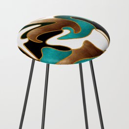 MCM Abstract Watercolor Waves // Gold, Teal, Brown, Black, White Counter Stool