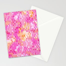Pink and Orange Retro Pixel Camo Pattern Stationery Card