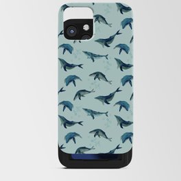 seamless pattern of whales in blue with gray colors iPhone Card Case