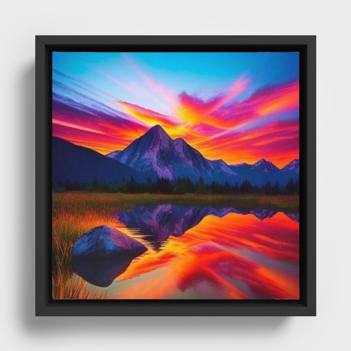 Rainbow Nature Landscape Mountains Framed Canvas