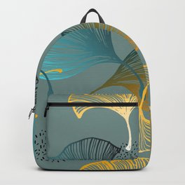 Luxury gold Ginkgo on blue background illustration pattern. Backpack | Forest, Glitter, Maidenhair, Bright, Abstract, Modern, Illustration, Jungle, Golden, Botany 