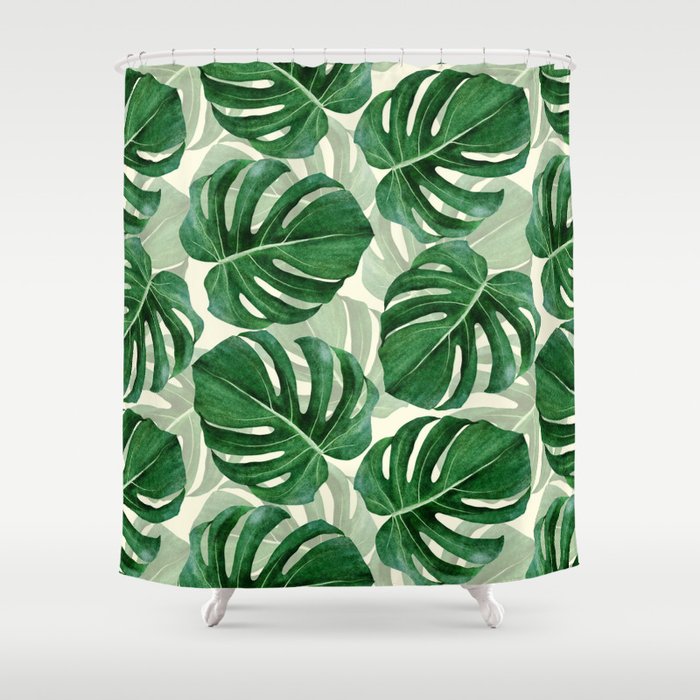 Tropical Monstera Leaf Large Scale Pattern Shower Curtain