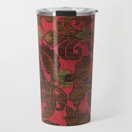 Antique Spanish Red Floral Silk and Satin Weave Travel Mug