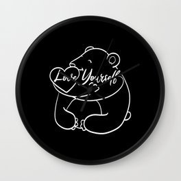 Love Yourself Cute Bear Illustration Wall Clock