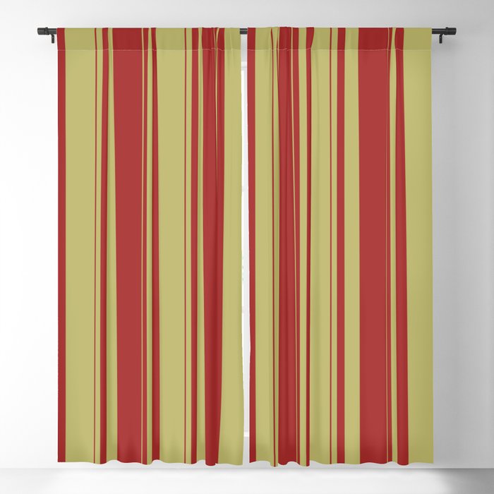 Dark Khaki & Brown Colored Striped Pattern Blackout Curtain