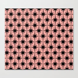 Midcentury Modern Atomic Starburst Pattern in 50s Bathroom Pink and Black Canvas Print