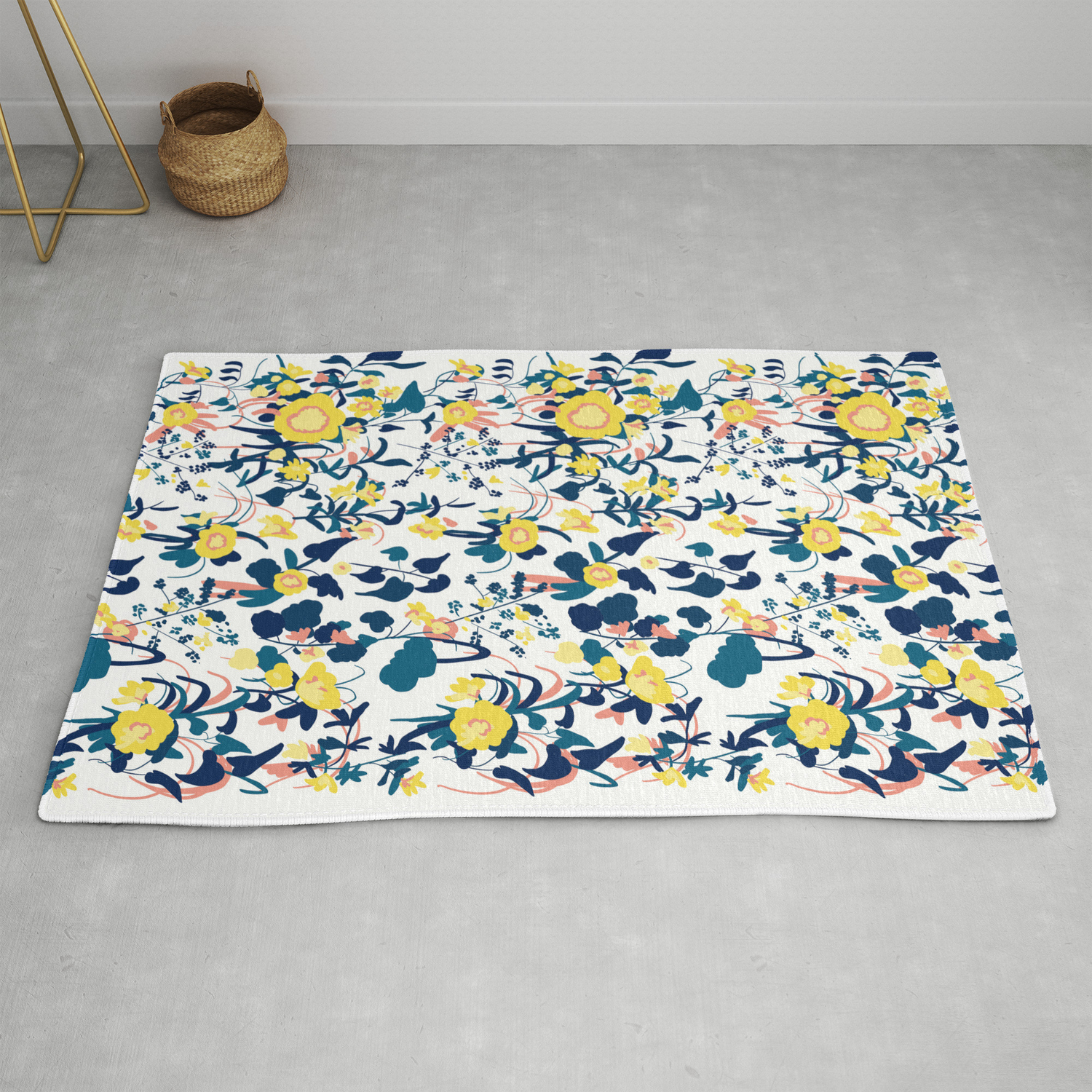 Ercup Yellow Salmon Pink And Navy, Yellow Patterned Rug