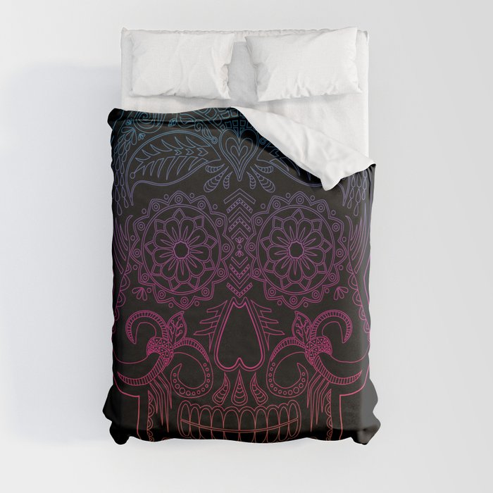Color Me Day of the Dead Skull - Rainbow Duvet Cover