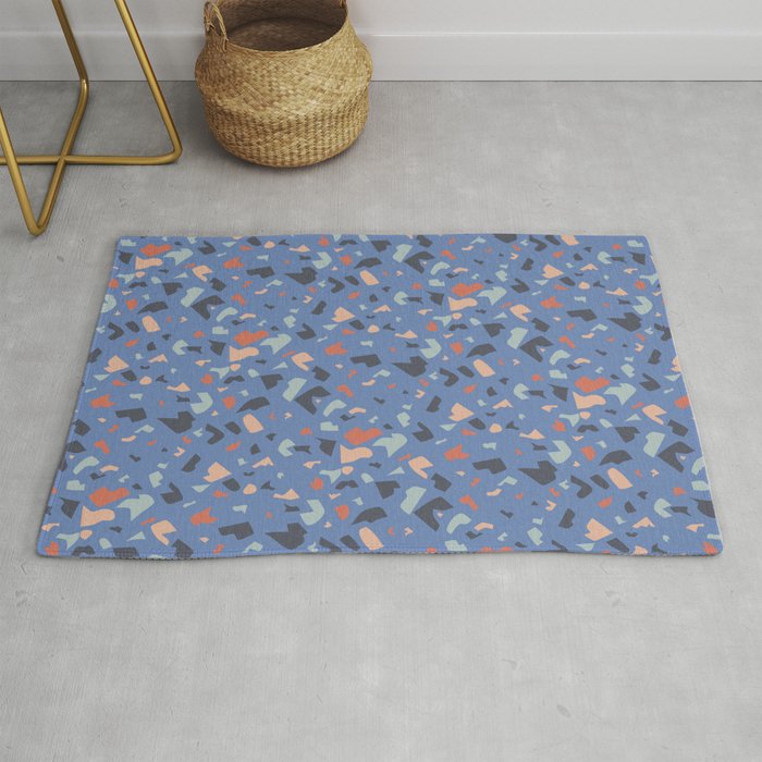 Abstract Blue Terrazzo Pattern Rug