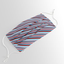 [ Thumbnail: Red, Deep Sky Blue, Maroon & Sky Blue Colored Lined/Striped Pattern Face Mask ]