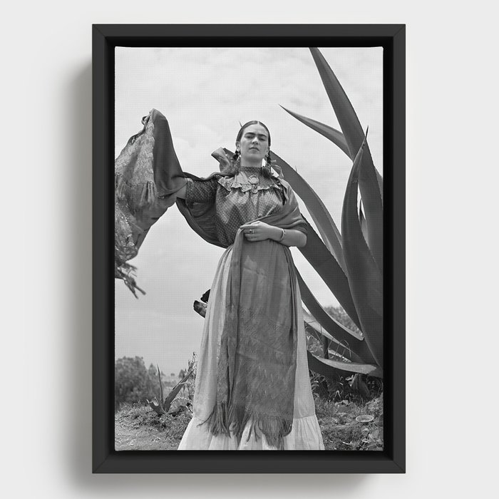 1937 Photo Frida Kahlo standing next to an agave plant Framed Canvas