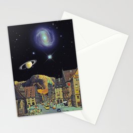 Galaxy Town - Space Collage, Retro Futurism, Sci-Fi Stationery Card