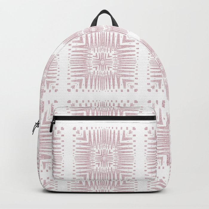 Faux Velvet Aztec Squares in Pale Pink Backpack