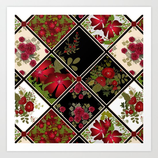Floral folk patchwork. Ethnic Art Print