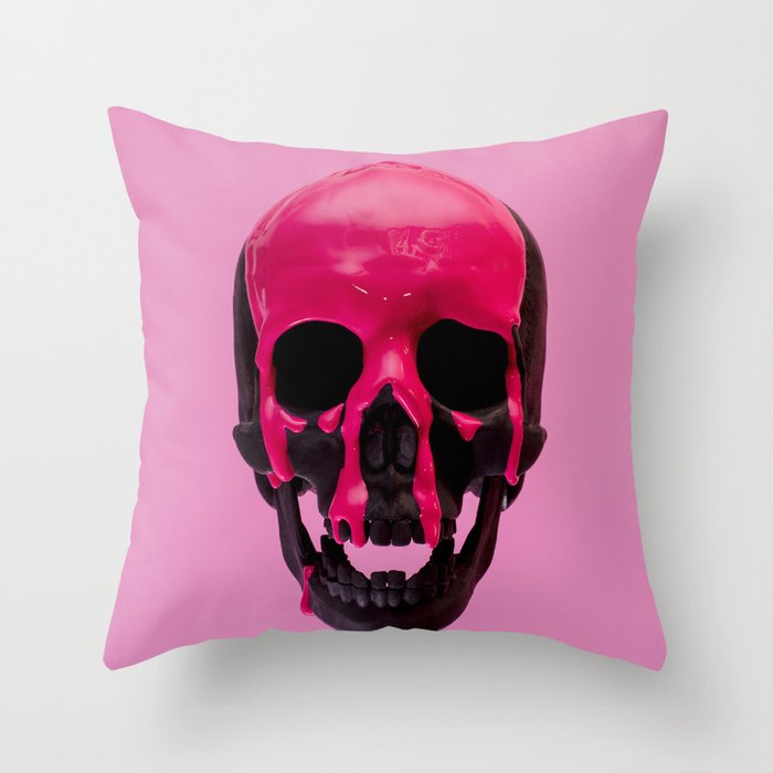 Pink Dripping Skull Throw Pillow