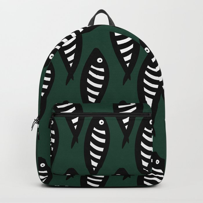 Abstract black and white fish pattern Pine green Backpack