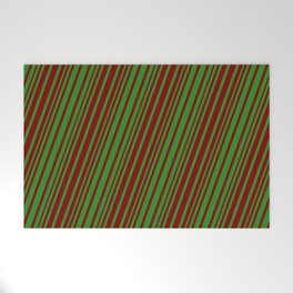 [ Thumbnail: Forest Green and Maroon Colored Lines/Stripes Pattern Welcome Mat ]